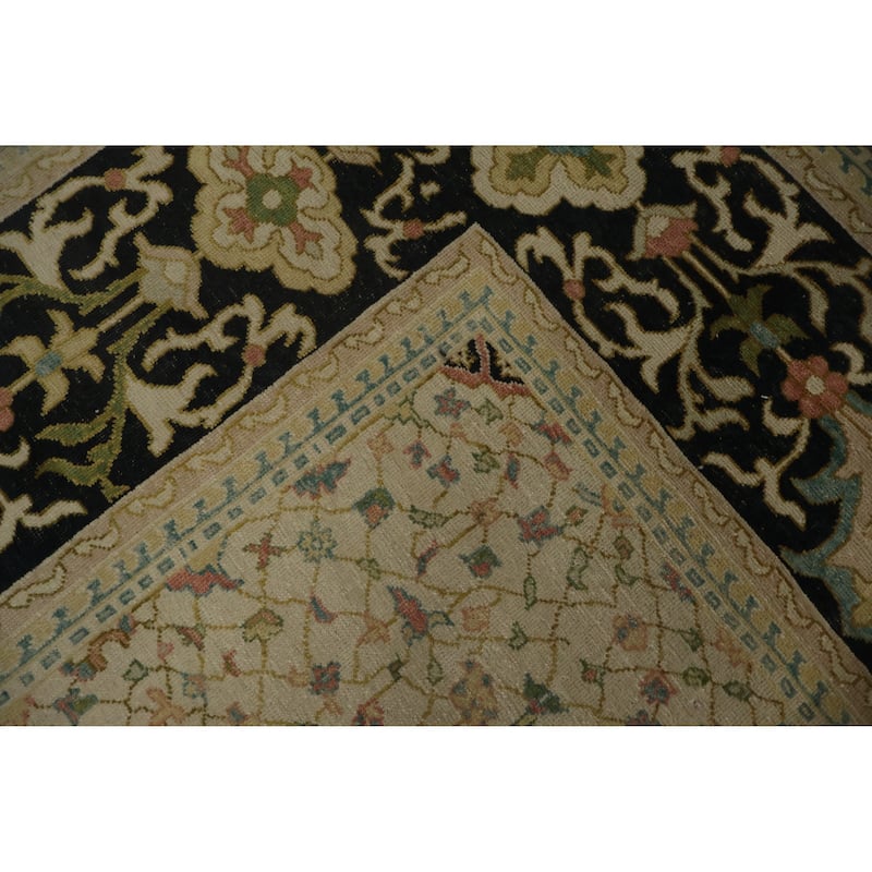 Hand Knotted Oriental 100% Wool Carpet Transitional Floral Navy Blue & Blues Oushak Area Rug - 12' 10'' X 9' 8''