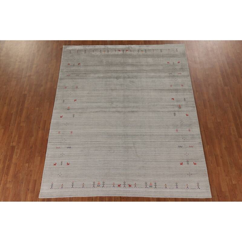 Tribal Beige Gabbeh Indian Area Rug Handmade Wool Carpet - 7'10"x 9'9"