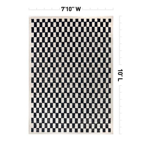 dimension image slide 10 of 14, Contemporary Checkered Area Rug