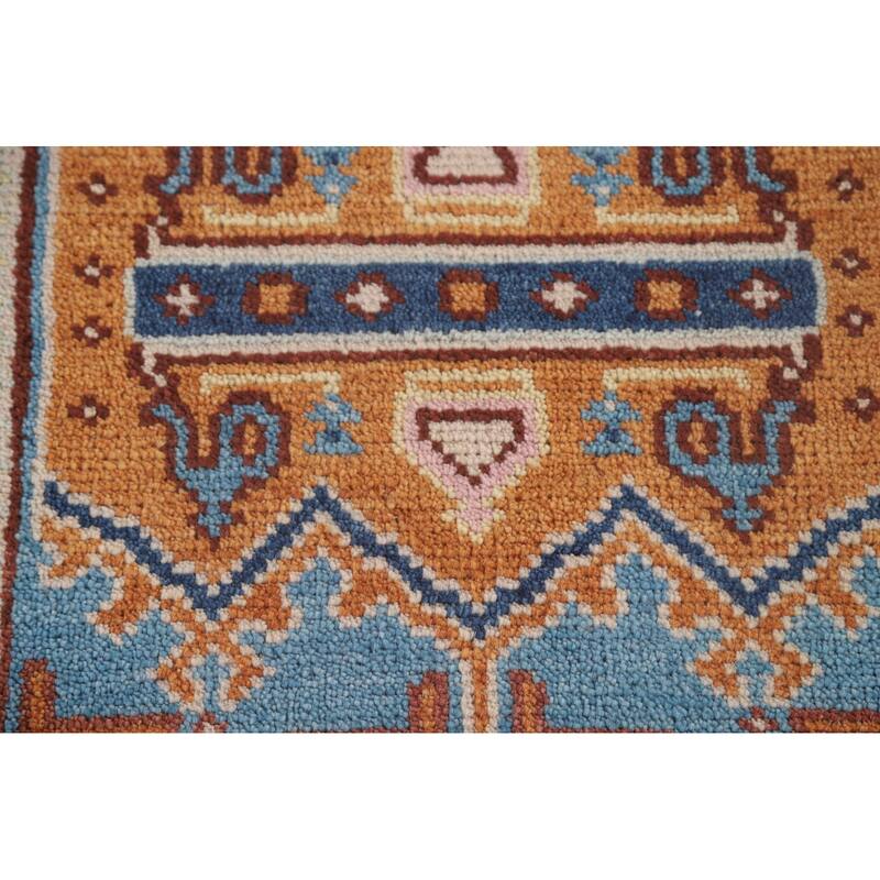 Geometric Kazak Runner Rug Hand-Knotted Wool Carpet - 2'6" x 7'10"
