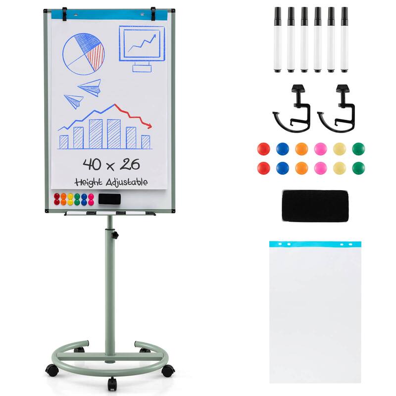 Costway Mobile Whiteboard 40" x 26" Height Adjustable Magnetic Dry - See Details - Green