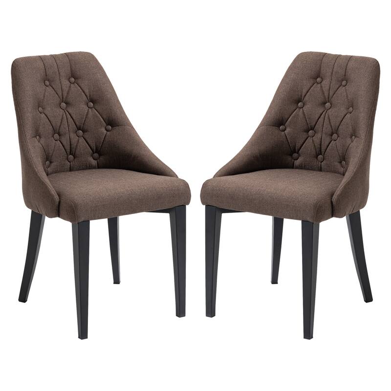 HOMCOM Set of 2 Modern Style Dining Chairs, Button Tufted High Back Side Chairs with Upholstered Seat, Steel Legs