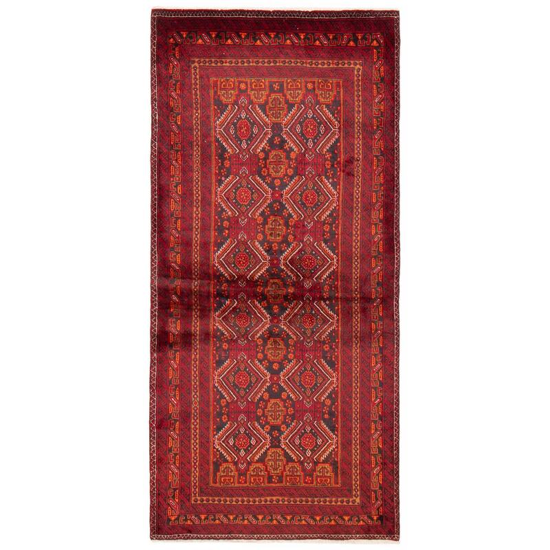 ECARPETGALLERY Hand-knotted Royal Baluch Red Wool Rug - 3'6 x 7'6 - Red - 3'6 x 7'6