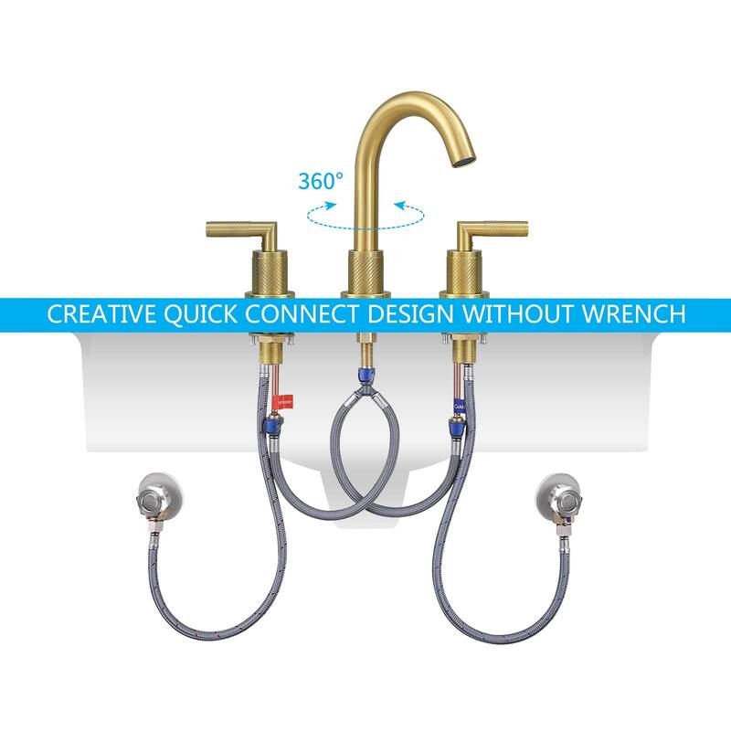 2 Handle 360 Degree Swivel Bathroom Vanity Sink Faucet with Pop Up Drain and Water Supply Hose, Rust Proof, Anti Fingerprint
