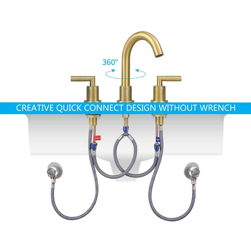 Bathroom Faucet 2 Handle 8 Inch Bathroom Sink Faucets Stainless Steel 3 Hole Widespread with Pop Up Drain and Water Supply Hoses