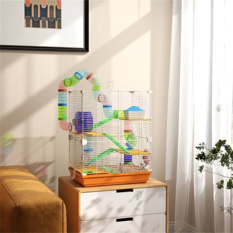 5-Tier Small Hamster Cage with Two Front Door and Multiple Pipes - 18" L x 11.75" W x 22.75" H
