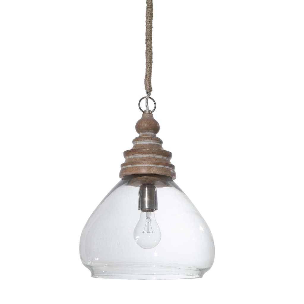 Glass & Mango Wood Pendant Light