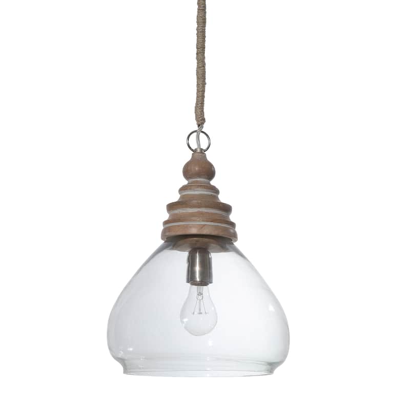 Glass & Mango Wood Pendant Light - Brown and Natural