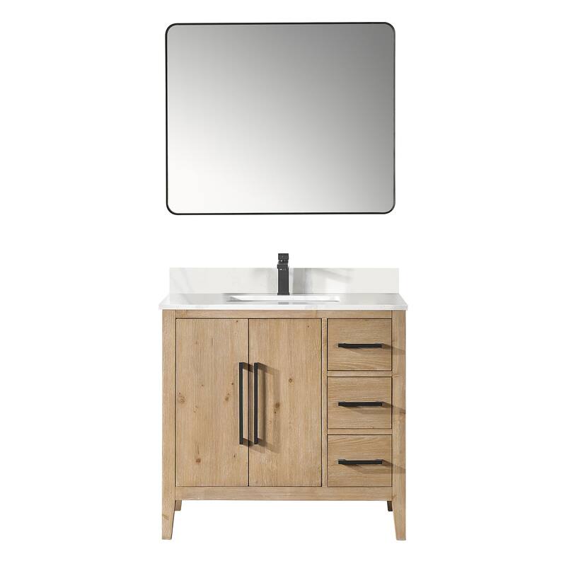 Altair Laurel Bath Vanity with Calacatta White Quartz Stone Countertop with Mirror