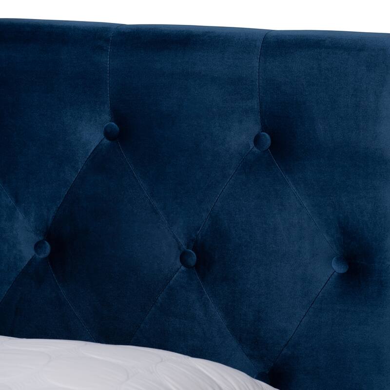 Navy Blue Velvet Queen Bed with Storage Modern Platform Bed Frame, 2 Drawers, Headboard Included