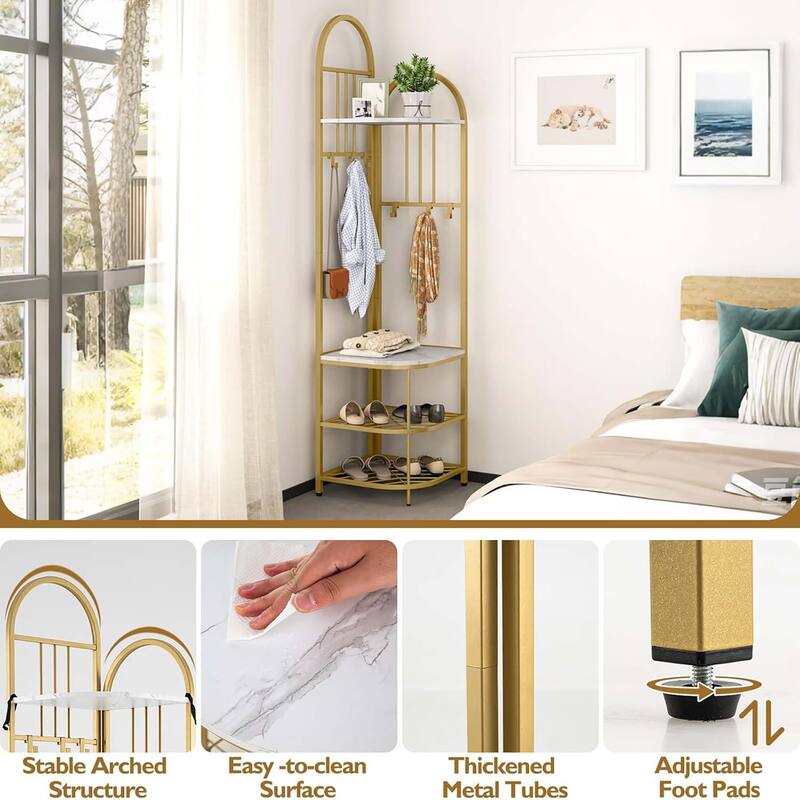 71" Corner Coat Rack 4 Tier Corner Hall Tree w/Shoe Storage Bench