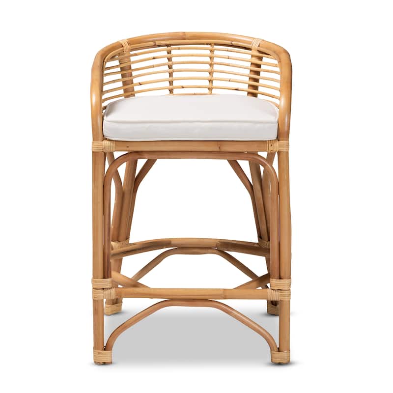 Maverick Bohemian Upholstered Rattan Counter Stool-White/Natural Brown