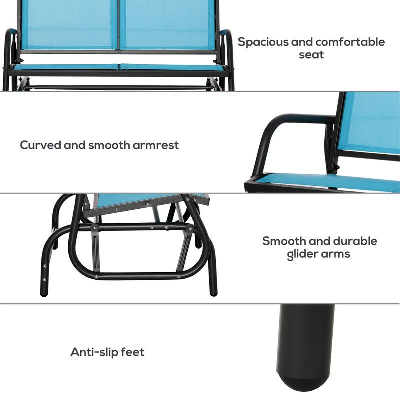 Blue Steel Double Seat Glider with Breathable Outdoor Sling Fabric - 47.25" L x 27.5" W x 33.5" H