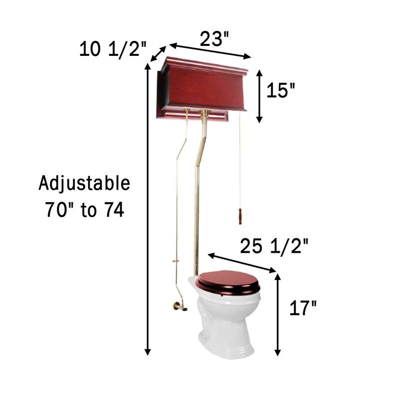 High Tank Toilet - Cherry Flat Tank, Brass L Pipe and Round White Bowl Renovators Supply