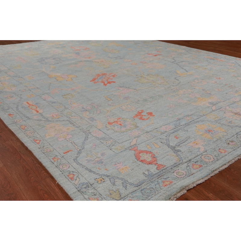 Hand Knotted Oriental 100% Wool Carpet Transitional All-Over Navy Blue & Blues Oushak Area Rug - 9' 11'' X 7' 10''