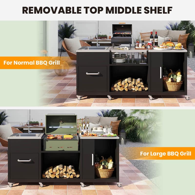 Costway 80" Outdoor Grill Table with Sink Drainage Cabinet Removable - See Details