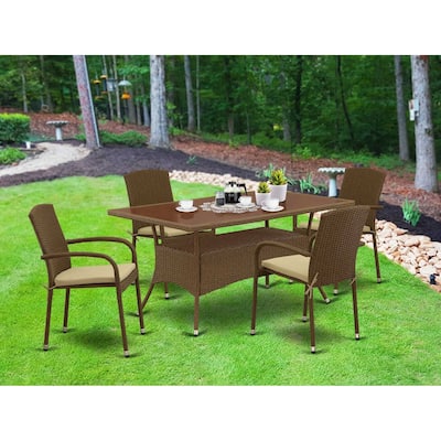 HomeStock 5-Piece Natural Oak Finish Solid Wood Top Dining table with 4-Chairs