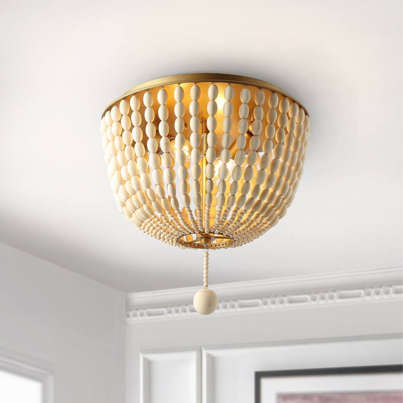 SAFAVIEH Lighting Fidelma Boho Beaded 2-light LED Flush Mount - 13"W x 13"D x 12"H
