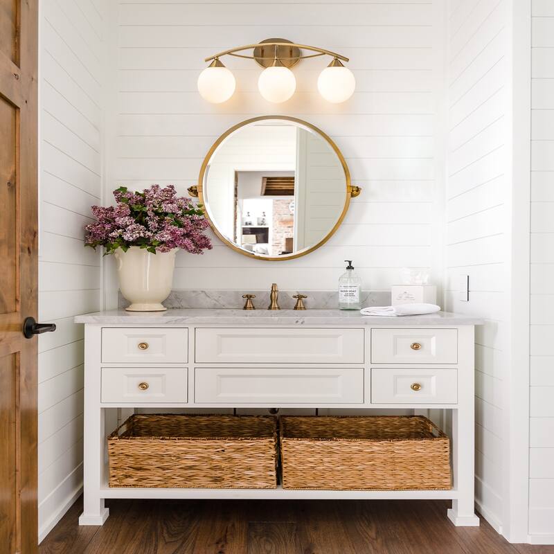 3/4-Light Dimmable Modern Brass Bathroom Vanity Light with Frosted Glass
