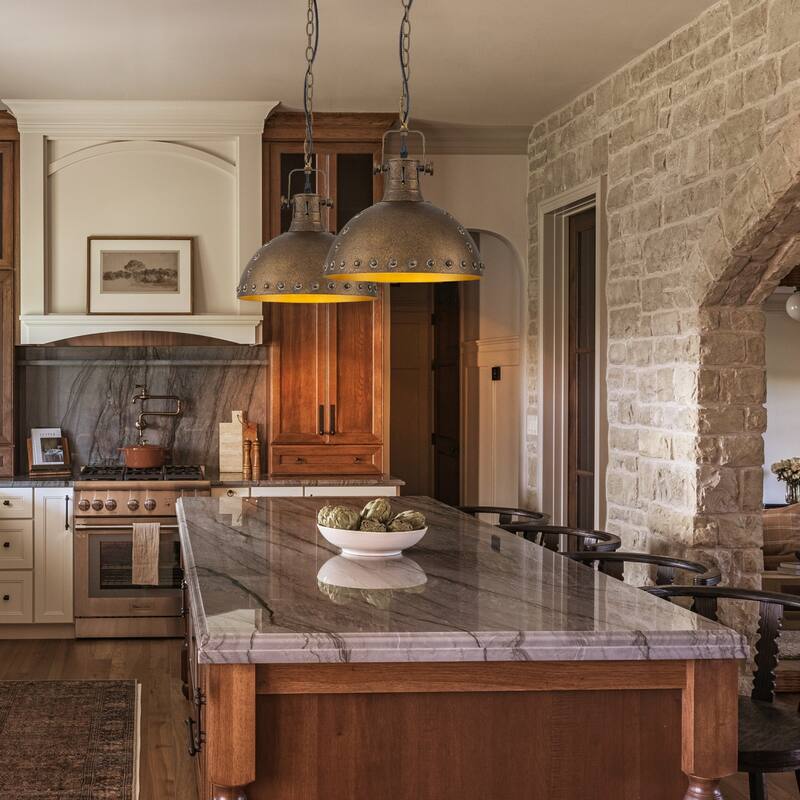 1-Light Antique Gold Chandelier 11.8in. Metal Dome Pendant Light - Antiqued Gold - 11.8''W