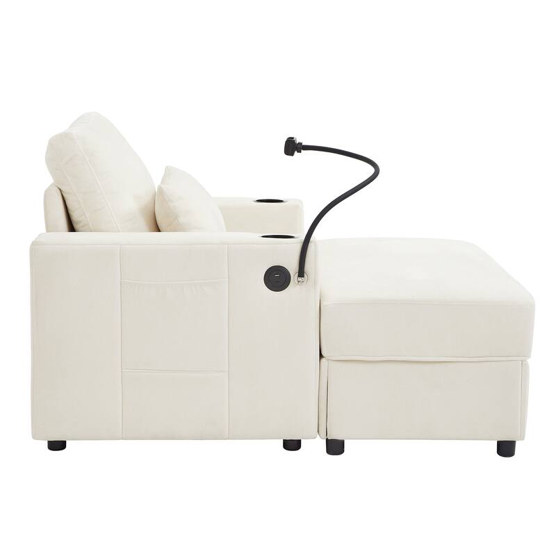 Armchair 42.5" Chaise Lounge Sofa Couch With A Movable Storage Ottoman,Two Usb Ports,Two Cup Holders