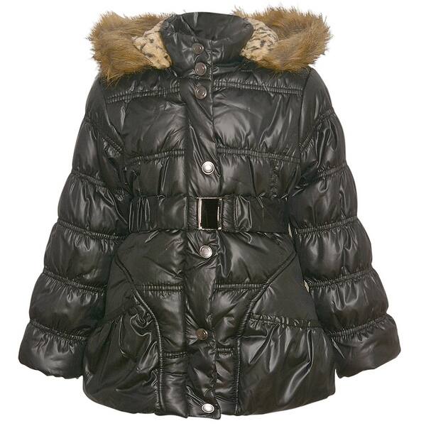 Shop Urban Republic Little Girls Black Fur Trim Belted Hooded