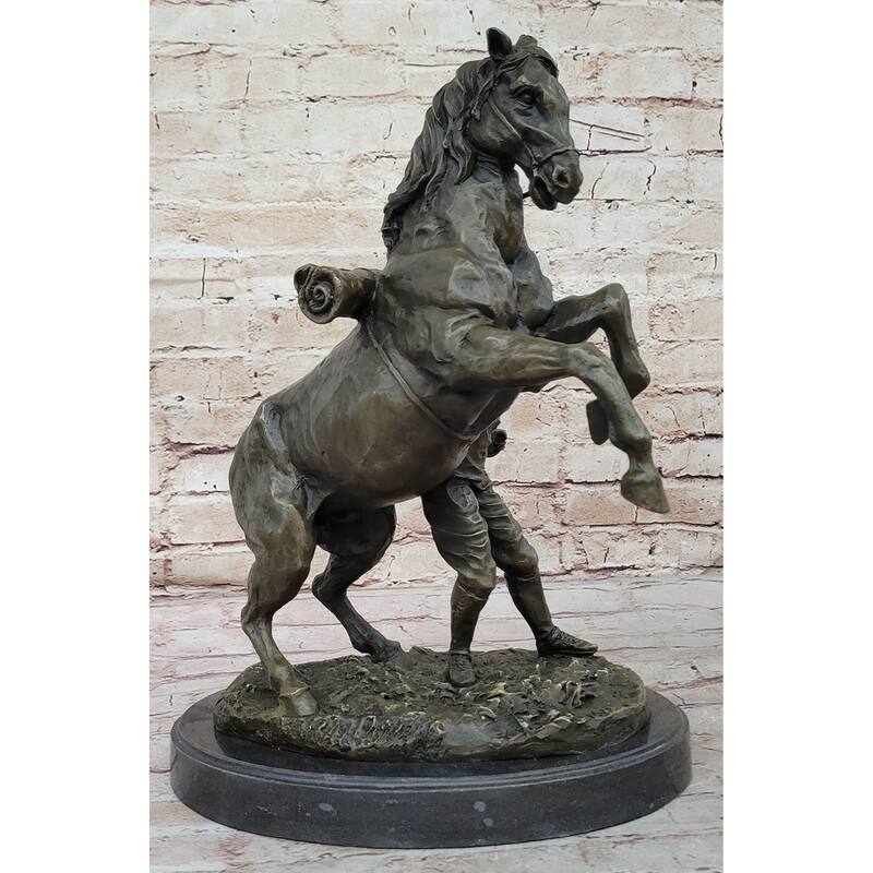 Bronze Sculpture Of Cowboy Taming A Rearing Horse – Western Art