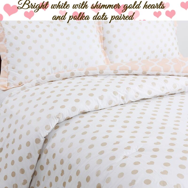 Cozy Line Peach Heart Polka Dot Reversible Bedding Comforter Set