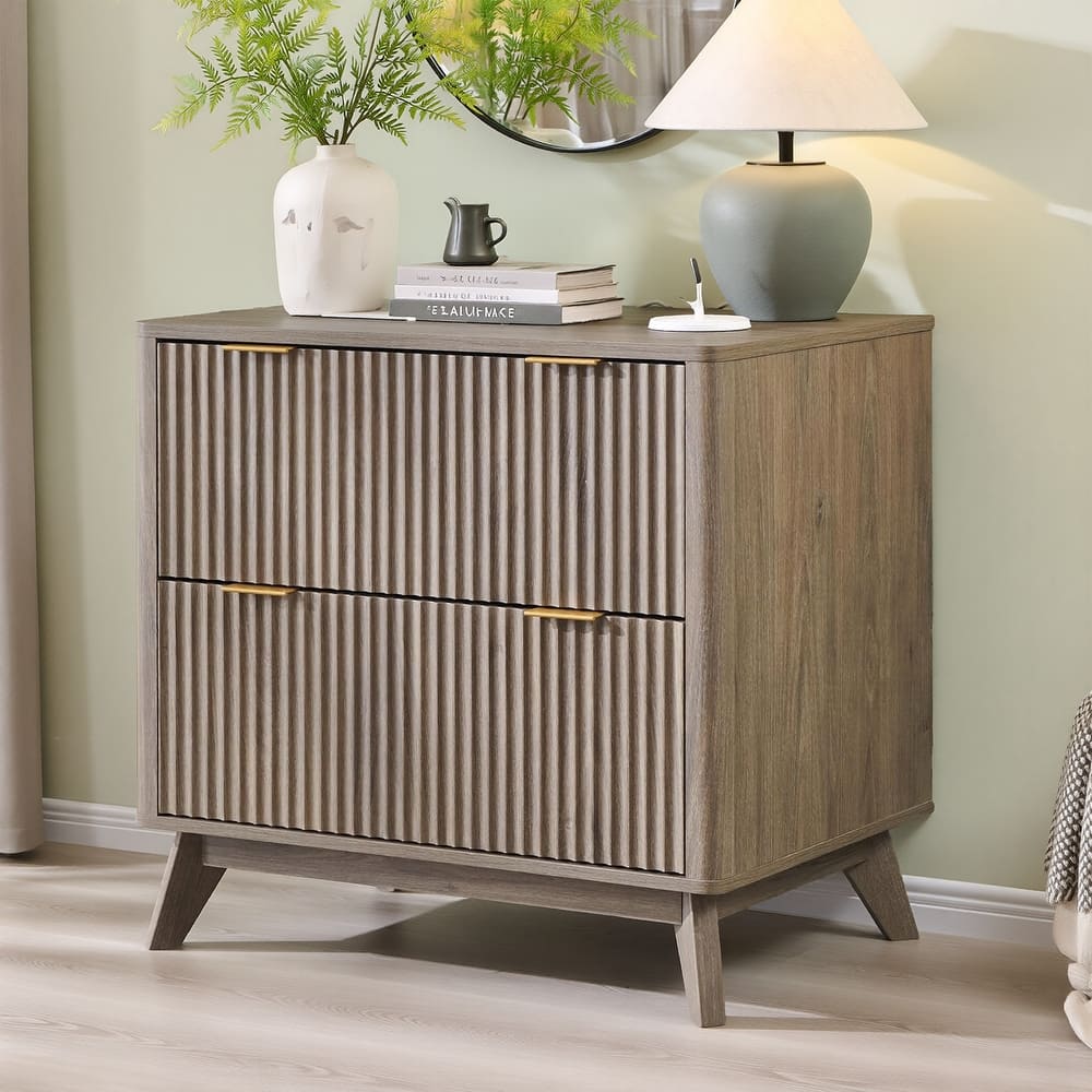 Modern Fluted 2 Drawer Lateral File Cabinet, Office Storage Cabinet