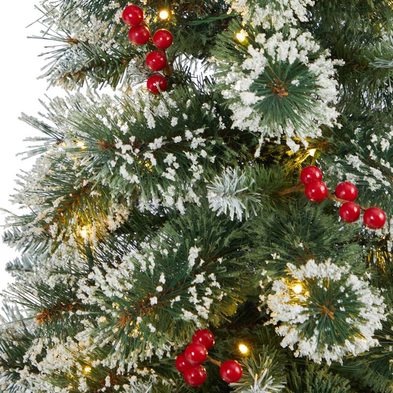 52in Artificial Christmas Tree with Lights & Berries - Festive Holiday Decor for Home - Red - 52
