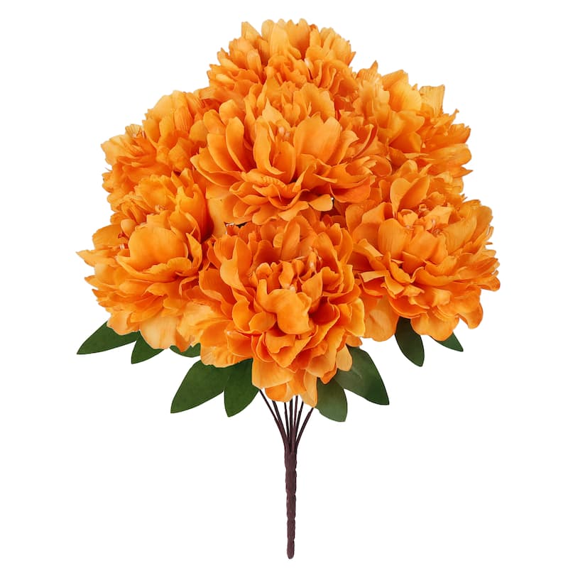 Set of 2 Orange Artificial Lush Hybrid Peony Flower Stem Bush Bouquet 17in - 17" L x 10" W x 10" DP - 17" L x 10" W x 10" DP - Orange
