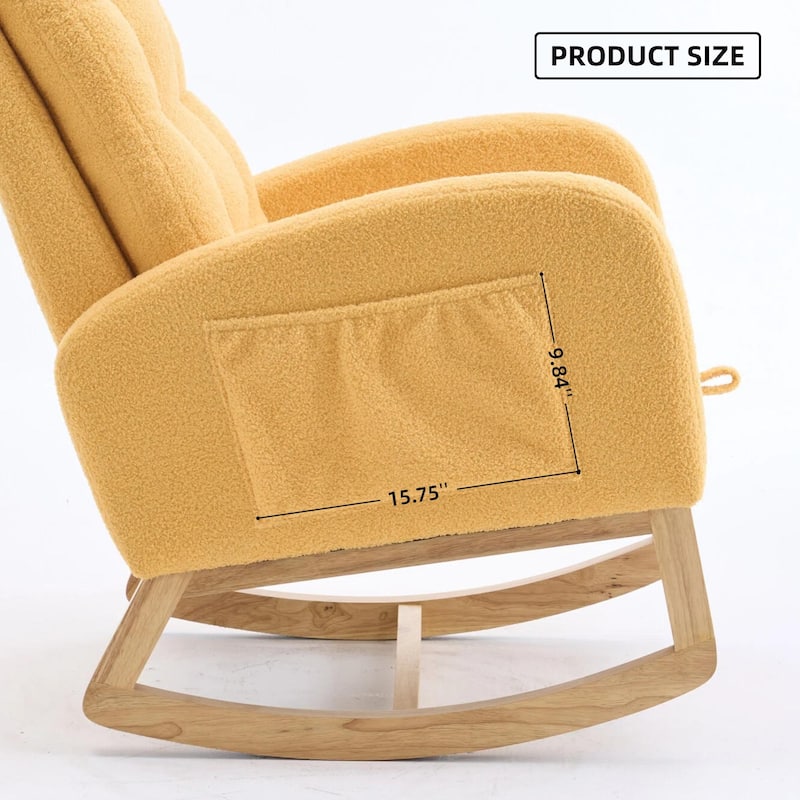 Accent Rocking Chair with Footrest High Back Rubber Wood Rocking Legs Bedroom Living Space