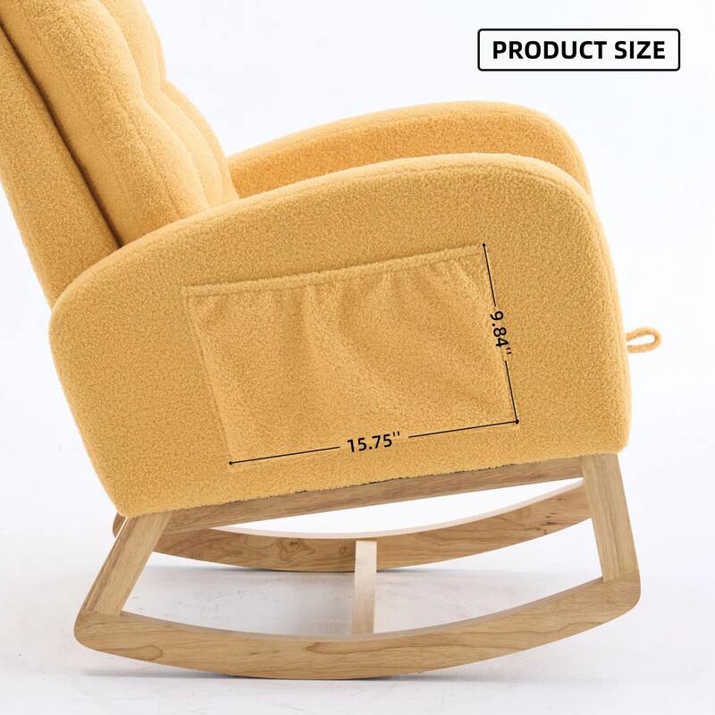 GDFStudio - Plush High-Back Rocking Chair with Footrest & Storage Pocket