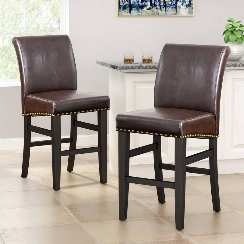 25.5'' inch Upholstered Counter Stool with Solid Wood Frame (Set of 2)