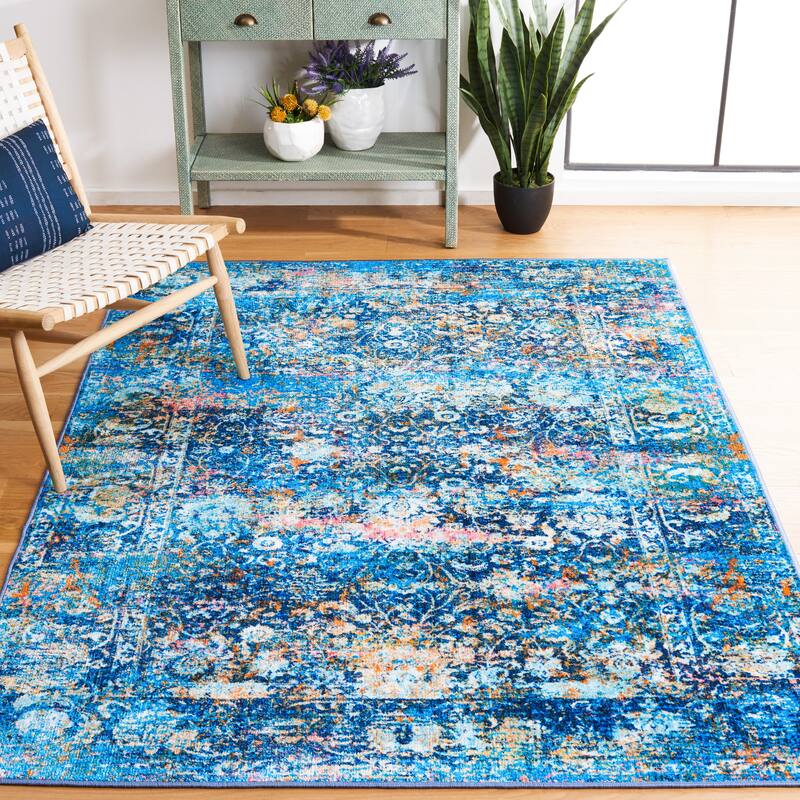SAFAVIEH Bahia Mansueta Washable Slip Resistant Sybille Overdyed Rug - 6'7" x 9' - Blue/Gold