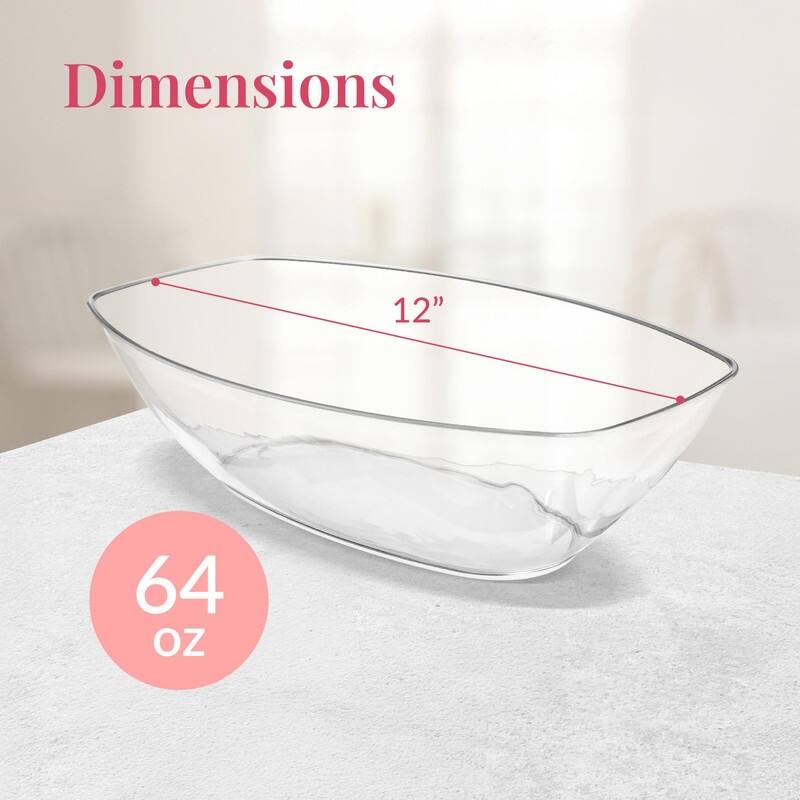 12/24 Pack Clear Oval Plastic Serving Bowls (64 Oz) / Disposable Dishes - 64 Oz