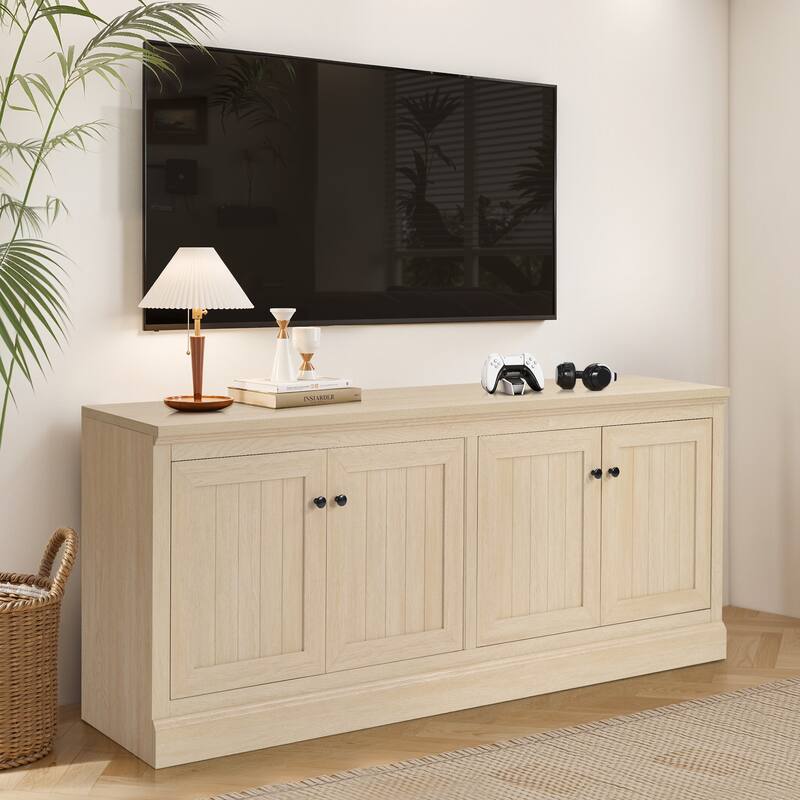 72" Sideboard Cabinet with 4 Doors, Minimalist TV Stand with 2 Compartments for Living Room, Dark Walnut