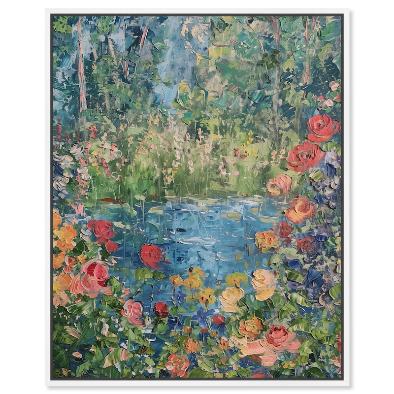 Art Remedy Serene Escape Framed Impressionism 1 Piece Canvas Wall Art /Monet And Van Gogh Inspired Art - 25 x 31 - White