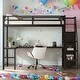 preview thumbnail 2 of 9, Twin XL Loft Bed with L-Shaped Desk, USB Charging Station, Wardrobe with Adjustable Shelf, and LED Light, Black Metal Loft Bed