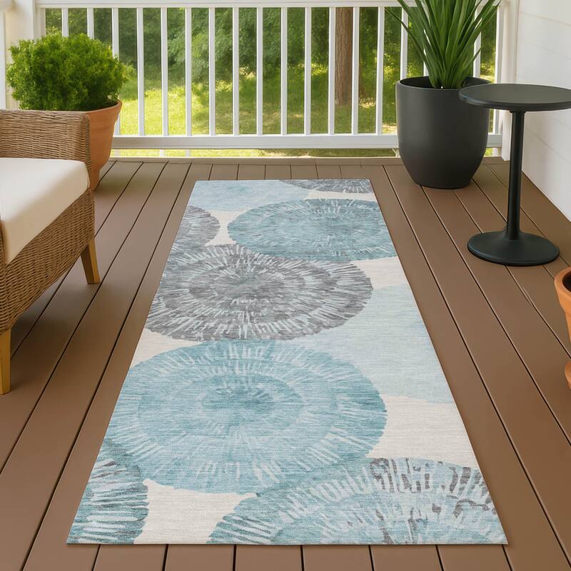 Machine Washable Indoor/ Outdoor Contemporary Devaughn Chantille Rug - Teal - 2'3" x 7'6"