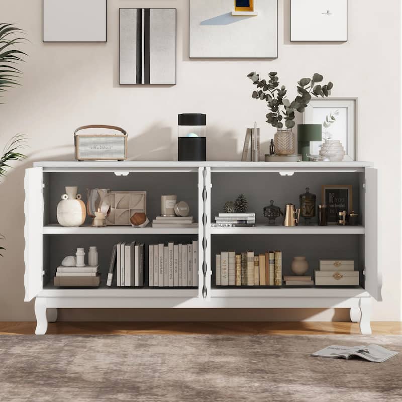 Four-Door Sideboard with Elegant Wavy Pattern and Arched Groove Design