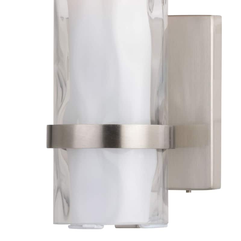 Vilo 1-Light 4.25 in. W Satin Nickel Bathroom Vanity Lighting Fixture, Clear Water and White Frosted Glass, Wall Mount Sconce