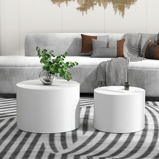 23.6" Modern Round Nesting Coffee Table Set (Set of 2) - Bed Bath ...