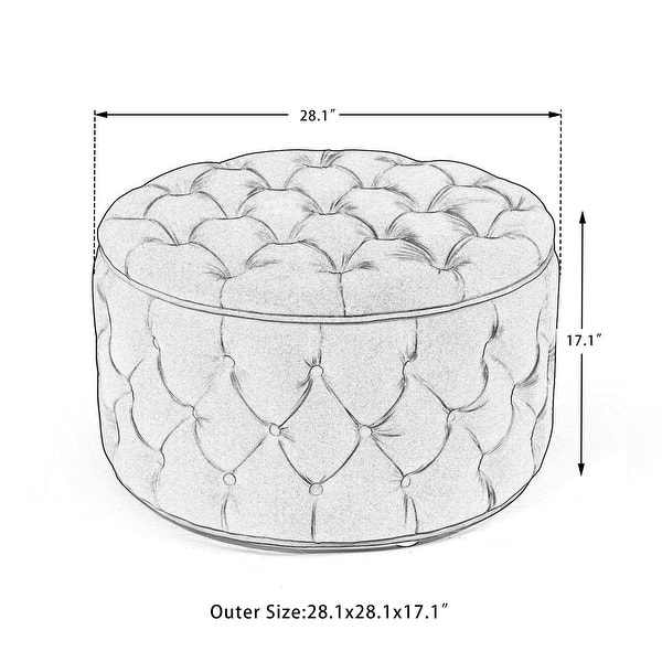 dimension image slide 5 of 9, Adeco Round Storage Ottoman Button Tufted Footrest Stool Bench