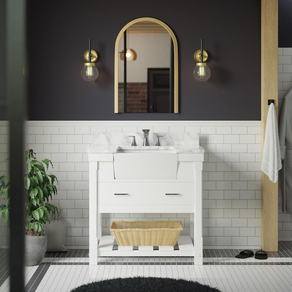 KitchenBathCollection Charlotte 36" Farmhouse Bathroom Vanity with Carrara Marble Top