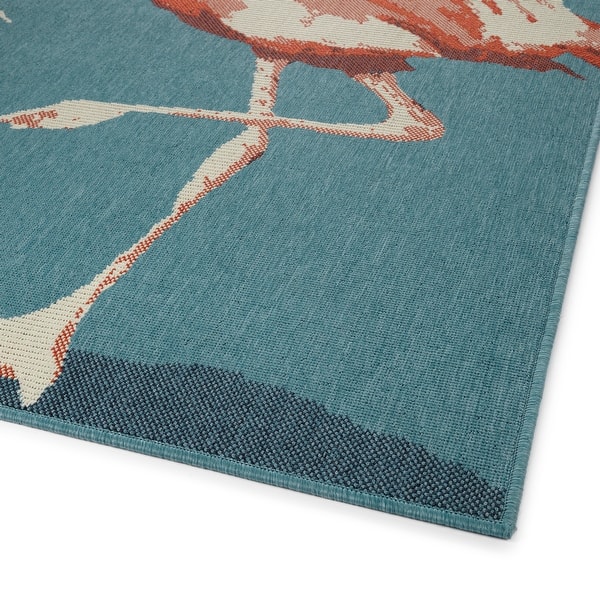 Kaleen Amalie 3 x 4 Light Blue Indoor/Outdoor Border Coastal Throw Rug