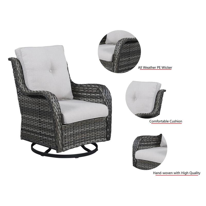 Gymojoy 5-piece Outdoor Wicker Swivel Rocking Chair Table with Ottoman