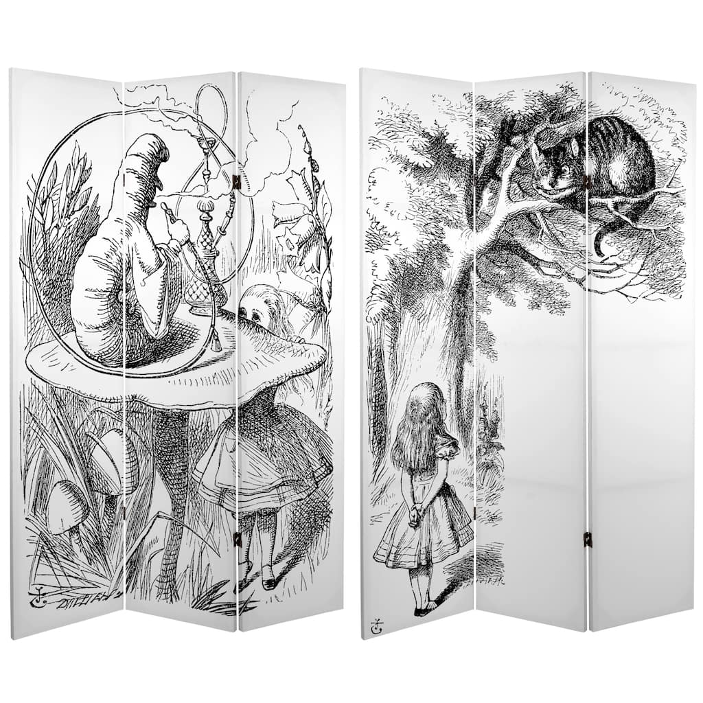 Handmade Canvas Double-sided 6-foot Alice in Wonderland Room Divider (China)