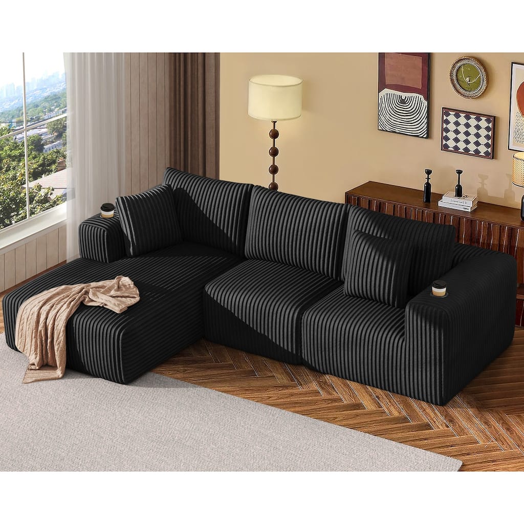 108" Cloud Sectional Couch with Chaise Lounge, L Shaped Modular Modern Sofa with Cup Holder, No Assembly Required