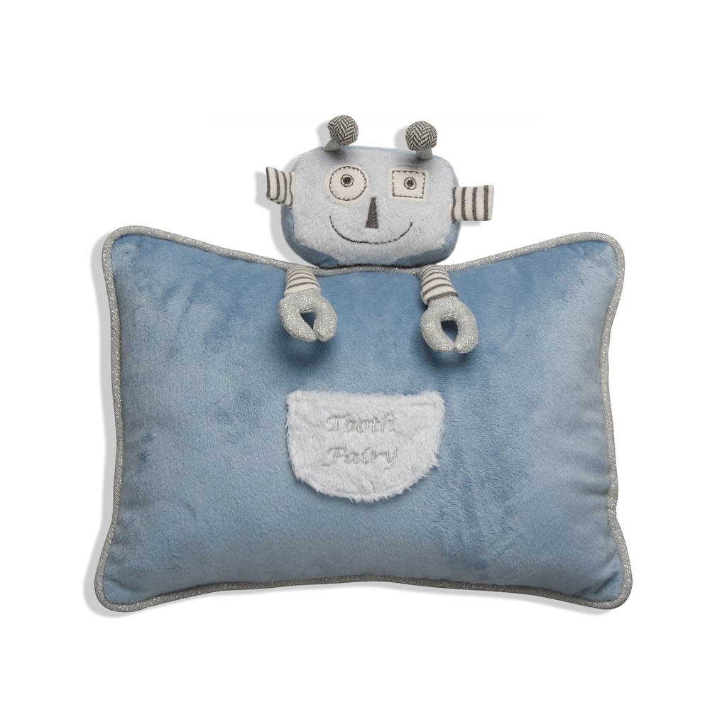11"x10.5" Blue Rivet Robot Tooth Fairy Small Pocket Polyester Accent Decorative Throw Pillow Poly Filled Insert Rectangle